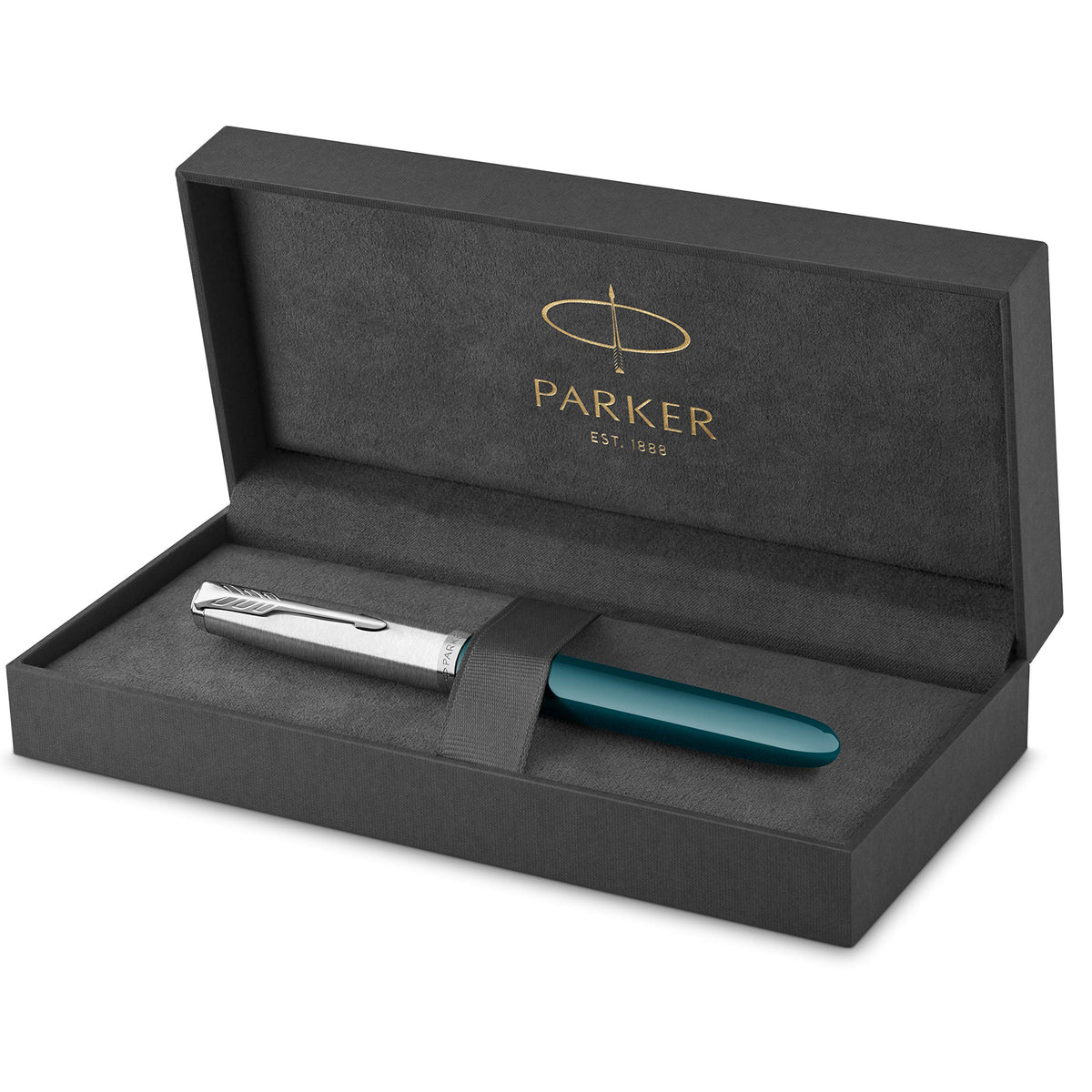 Parker 51 Fountain Pen, Midnight Blue Barrel, Chrome Trim, Fine Nib, Black Ink Cartridge, Gift Box