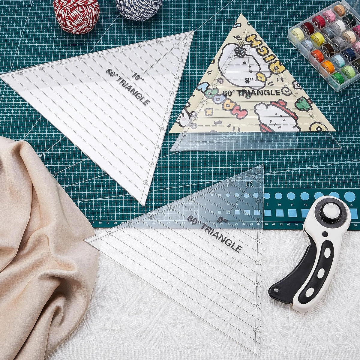Kigley 3 Pcs 60 Degree Triangle Ruler for Quilting Acrylic Template Rulers Quilting Sewing Layer Cake Patchwork Supplies for Cutting Pattern DIY Craft(Clear,8,9,10 Inch)
