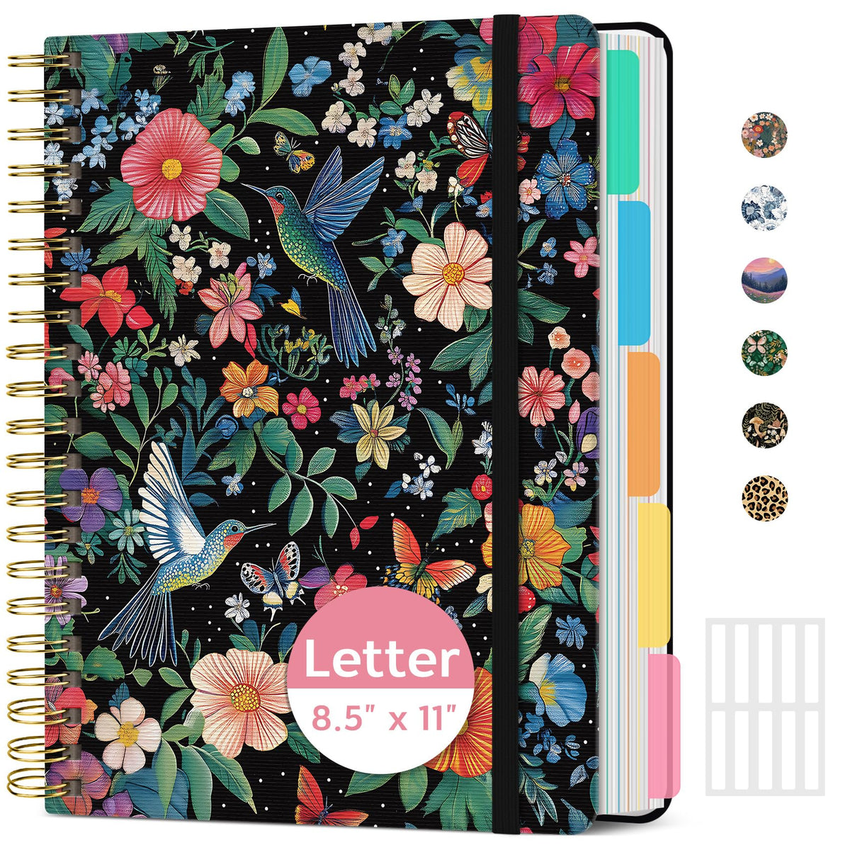 Taja Cute Large Spiral Lined Notebook for Work with 5 Removable Dividers