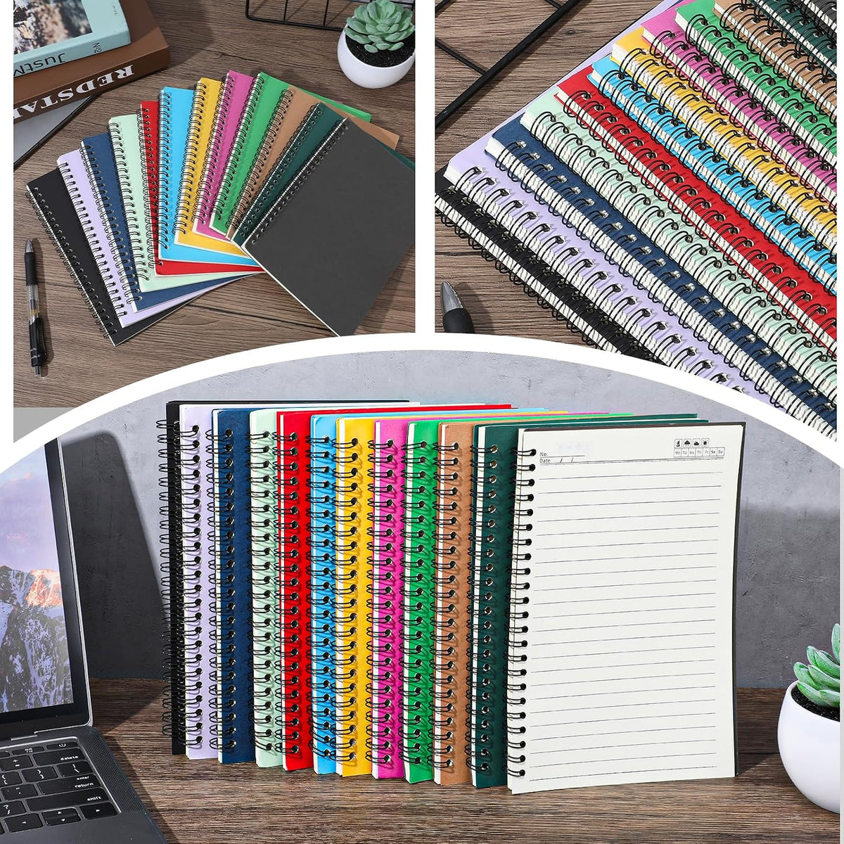 Nodaaiie 12 Pack A5 Spiral Notebook, College Ruled, 120 Pages, 12 Colors Spiral Journal for Office, Students, Business, Journal, Note Taking, 8.3 x 5.7 Inch