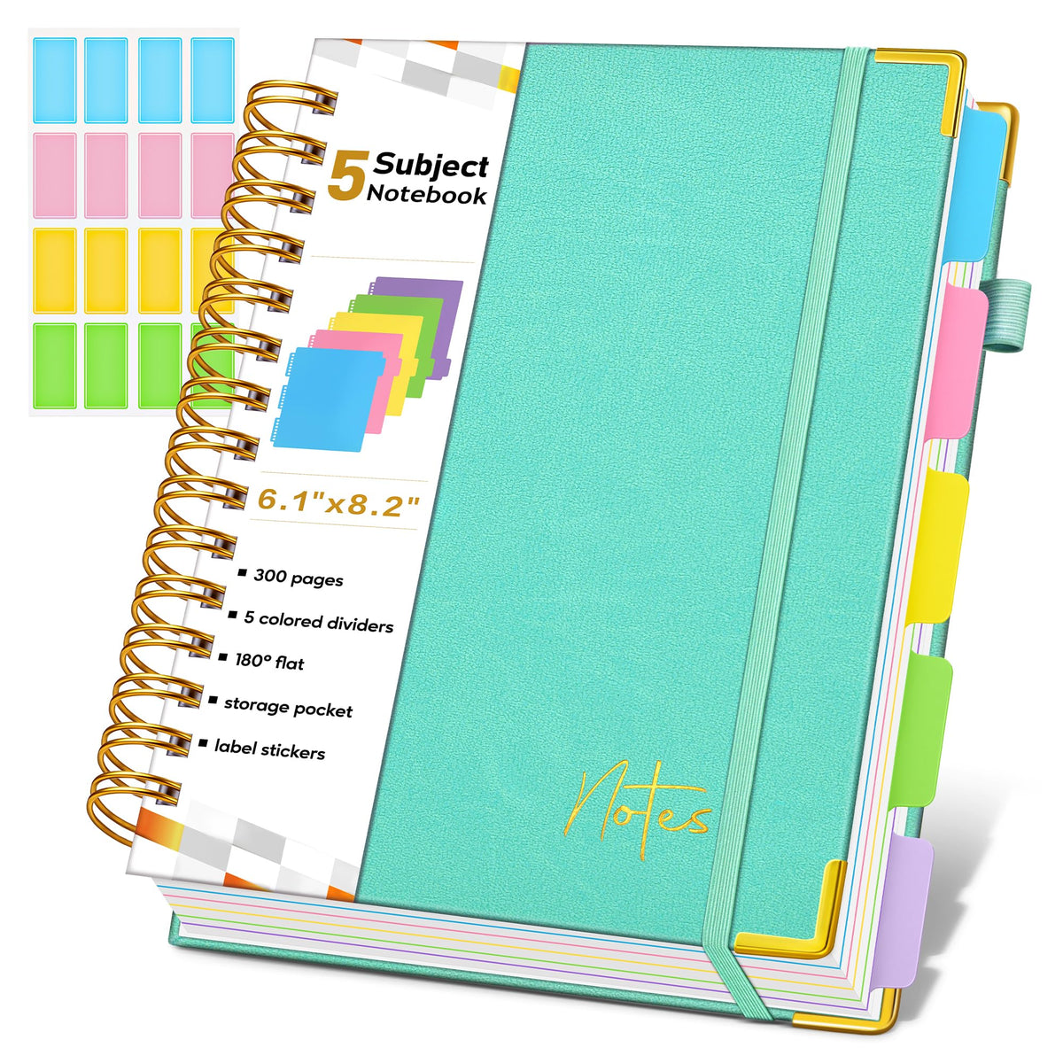 Spiral Notebook Journal with Removable Dividers Tabs, 300 Pages Hardcover Leather 5 Subject College Ruled Notebook, 8"x10" Large B5 Lined Journal for Women Men, Spiral Notebooks for Work School,Purple