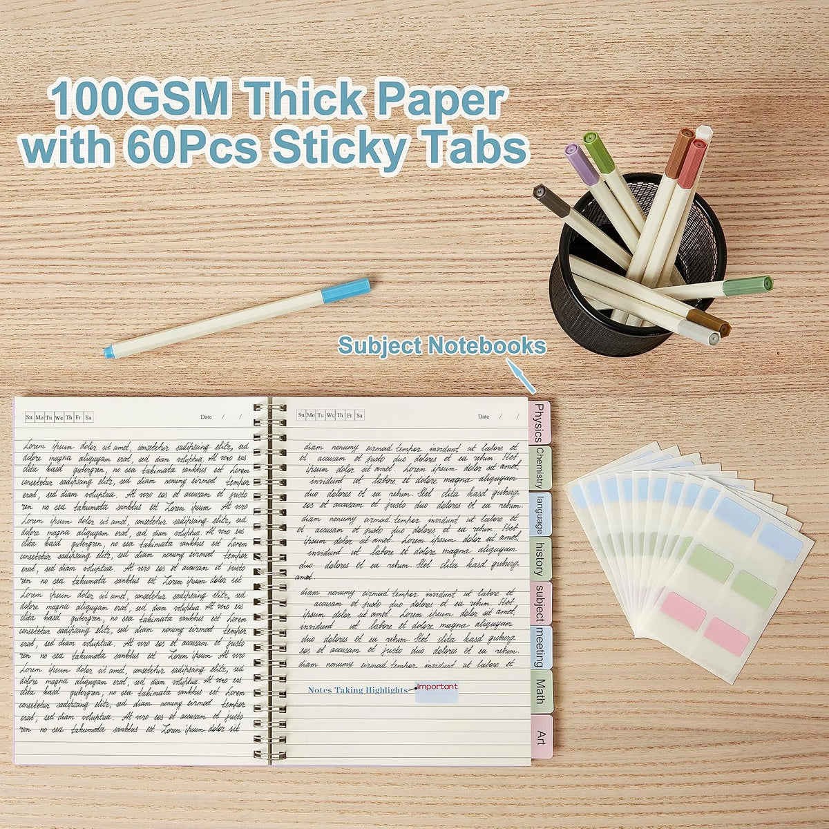 3 Pack Spiral Notebook Wide Ruled A5 Size 5.8"x8.3"