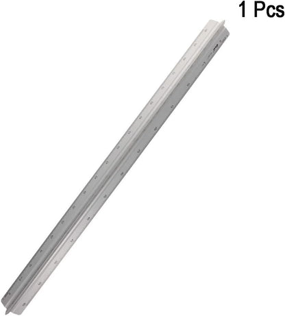 Utoolmart Triangular Ratio Scale Ruler Set,30cm / 11.8-inch Architectural Scale,Aluminum Alloy Ruler, Measuring Tool for Architects, Engineers, Draftsman and Students Silver 1 Pcs