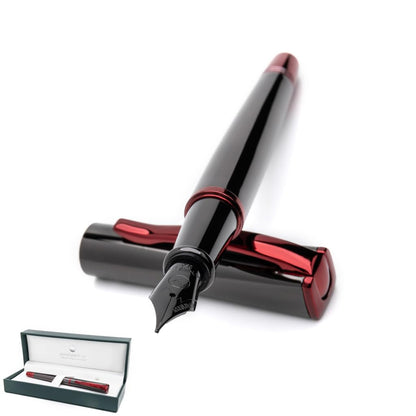 Monteverde USA Impressa Fountain Pen Gun Metal with Red Trim - Broad Point - JoWo German Nib