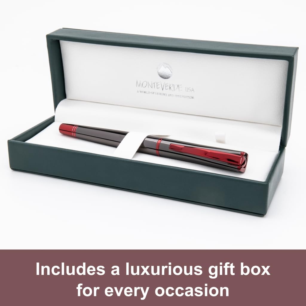 Monteverde USA Impressa Fountain Pen Gun Metal with Red Trim - Broad Point - JoWo German Nib