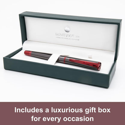 Monteverde USA Impressa Fountain Pen Gun Metal with Red Trim - Broad Point - JoWo German Nib