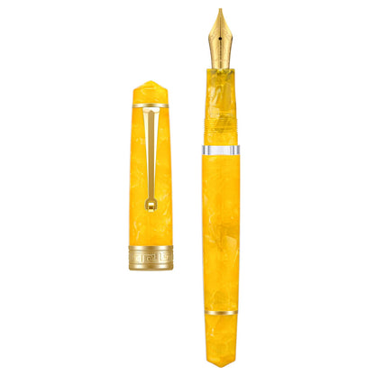 Asvine P20 Piston Fountain Pen Amber Resin, Iridium Extra Fine Nib Gold Trim Smooth Writer Collection with Case Set