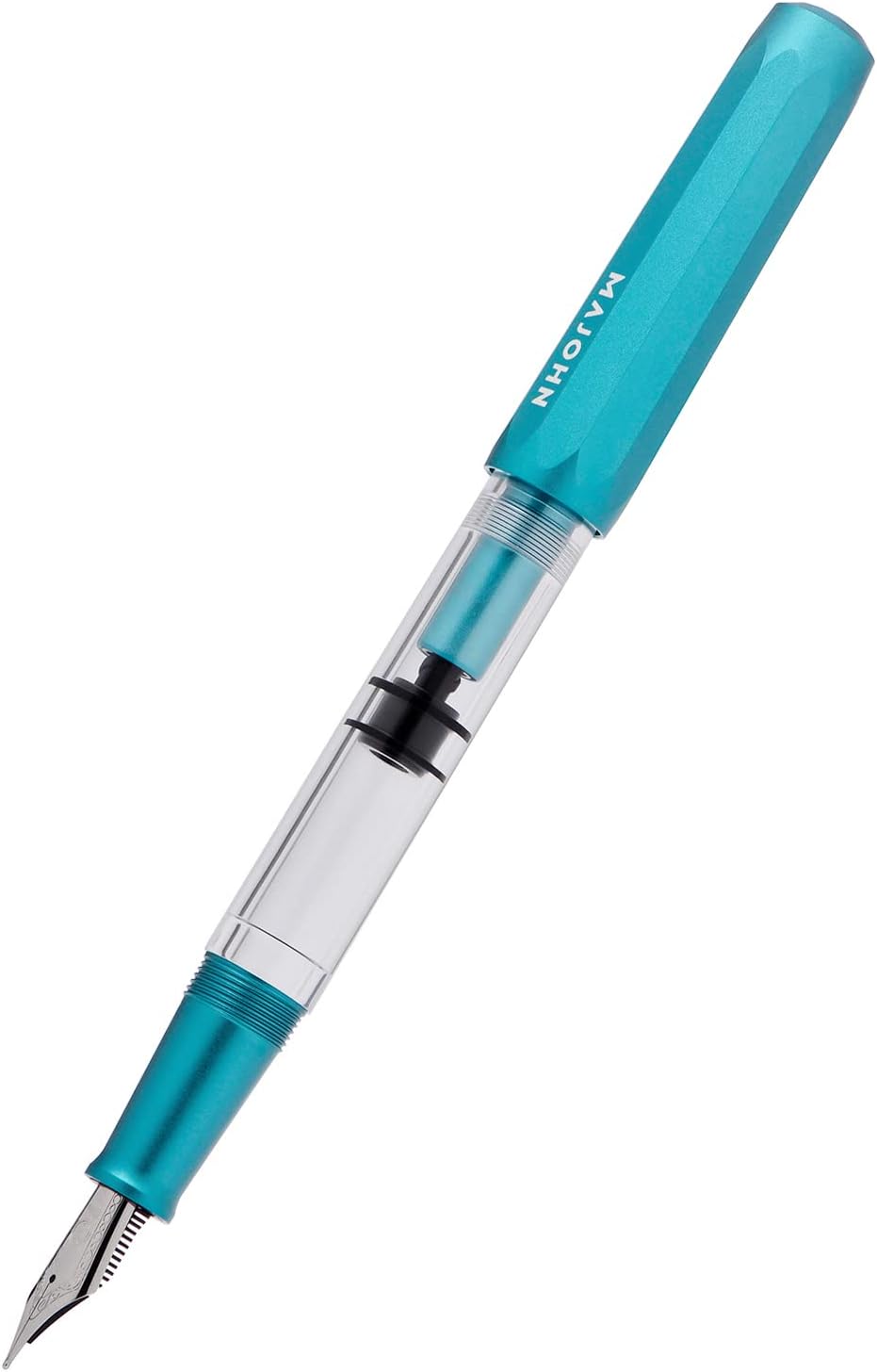 Majohn T1 Piston Fountain Pen Fine, Blue Aluminium Clear Acrylic Large Ink Capacity Writing Pen Box Set