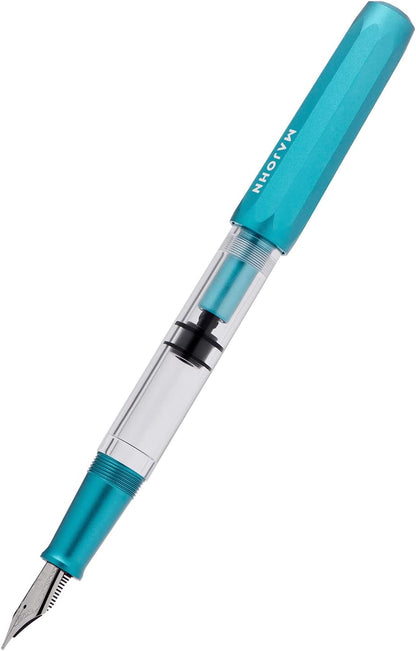 Majohn T1 Piston Fountain Pen Fine, Blue Aluminium Clear Acrylic Large Ink Capacity Writing Pen Box Set