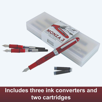 Monteverde USA Monza 3 Fountain Pen Set (Red) - Medium, Fine, Omniflex Nib - Ideal Gift for Men & Women - Perfect for Office, Business, School, Gifts, Journaling, Autographs