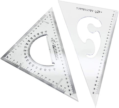 Utoolmart Triangle Ruler Set, 30cm / 11.8-inch Plexiglass Right Angle Ruler,Aluminum Alloy Triangular Ratio Scale Ruler, Measuring Tool for Drafting Drawing Learning Math Geometry Ruler 1 Pcs