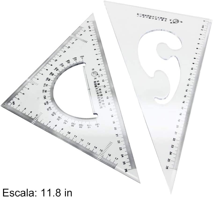 Utoolmart Triangle Ruler Set, 30cm / 11.8-inch Plexiglass Right Angle Ruler,Aluminum Alloy Triangular Ratio Scale Ruler, Measuring Tool for Drafting Drawing Learning Math Geometry Ruler 1 Pcs