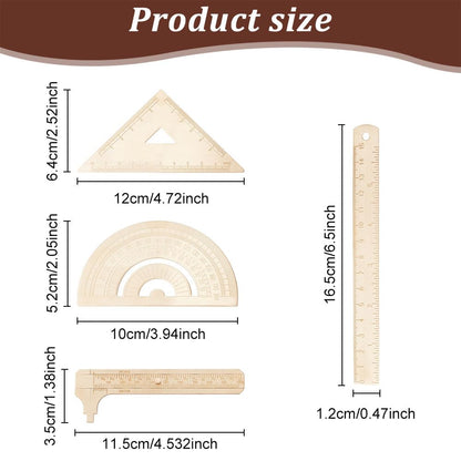WEBEEDY Set of 4 Metal Geometry Ruler Kit Gold Brass Ruler Set, with 15cm Straight Edge Ruler, 10cm Small Straight Ruler, Triangular Ruler, Protractor for Engineers Office Drawing Drafting Art Work