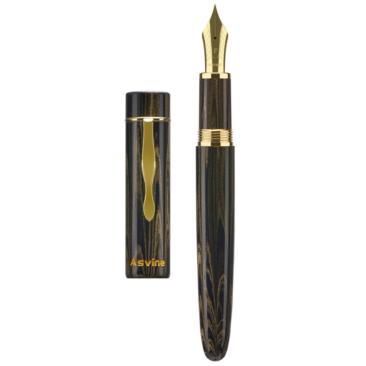 Asvine C2000 Germany Cumberland Ebonite Fountain Pen Number 8 Stub Nib 1.1mm Calligraphy Art Drawing Unique Pattern Pen with Converter Pen Box Collection Set- Green