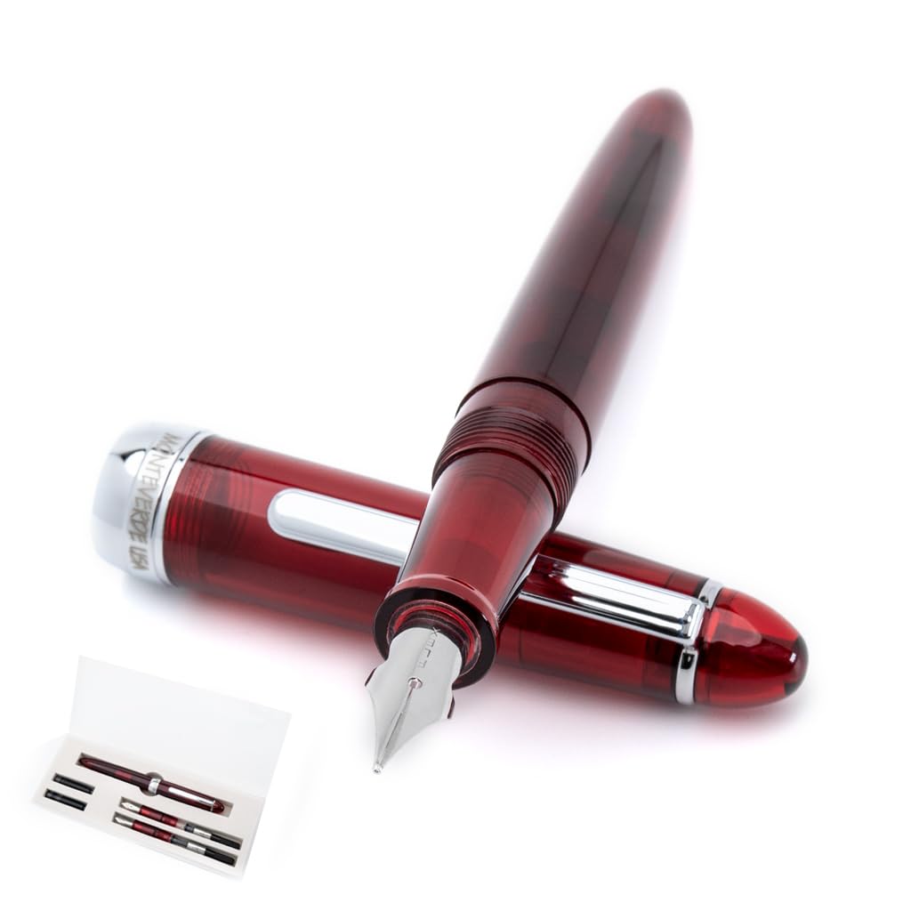 Monteverde USA Monza 3 Fountain Pen Set (Red) - Medium, Fine, Omniflex Nib - Ideal Gift for Men & Women - Perfect for Office, Business, School, Gifts, Journaling, Autographs