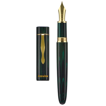 Asvine C2000 Germany Cumberland Ebonite Fountain Pen Number 8 Stub Nib 1.1mm Calligraphy Art Drawing Unique Pattern Pen with Converter Pen Box Collection Set- Green