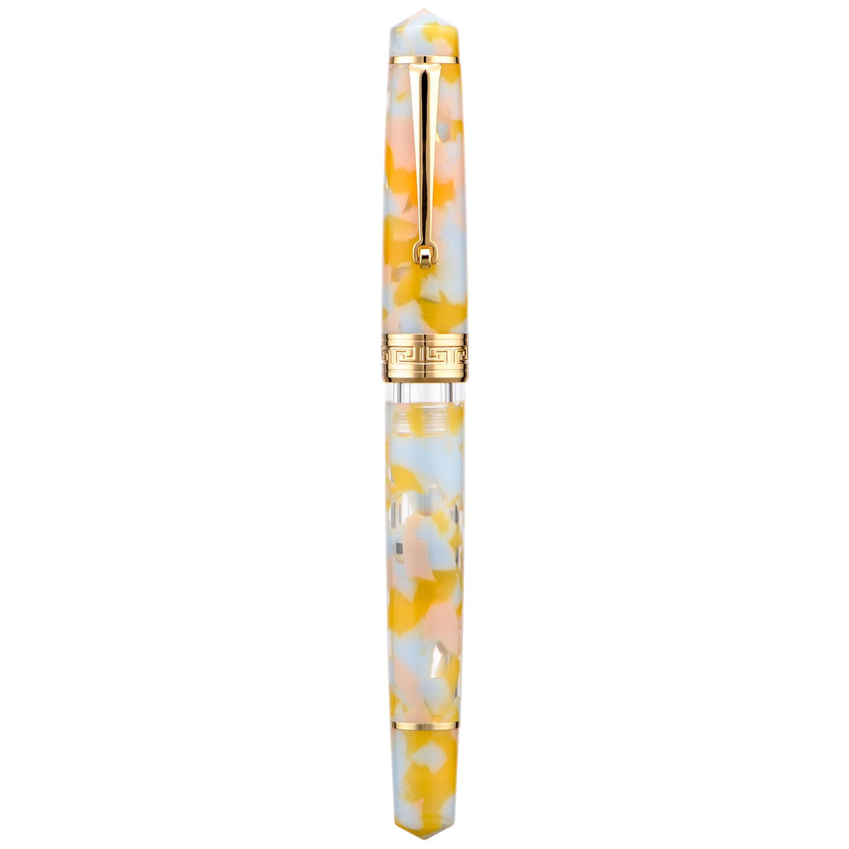Asvine P20 Piston Fountain Pen Amber Resin, Iridium Extra Fine Nib Gold Trim Smooth Writer Collection with Case Set