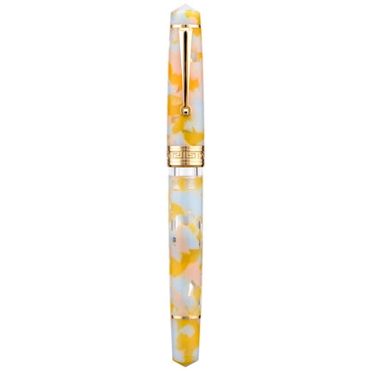 Asvine P20 Piston Fountain Pen Amber Resin, Iridium Extra Fine Nib Gold Trim Smooth Writer Collection with Case Set