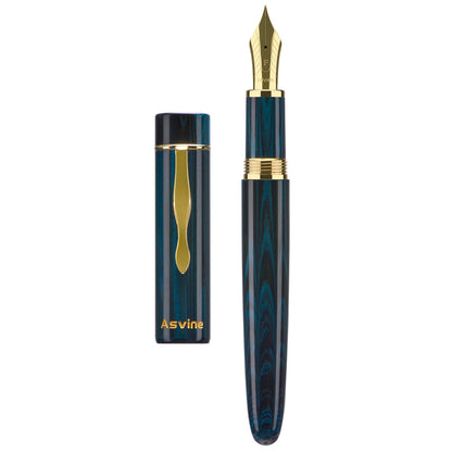 Asvine C2000 Germany Cumberland Ebonite Fountain Pen Number 8 Stub Nib 1.1mm Calligraphy Art Drawing Unique Pattern Pen with Converter Pen Box Collection Set- Green