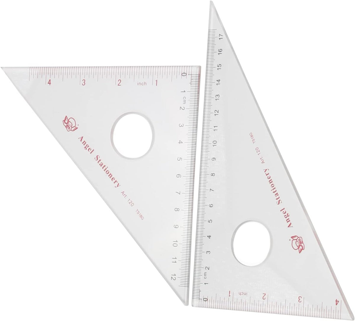 Clear 45/90 30/60 Triangular Set Plexiglass Metric/Inch 12cm/4.72 Inch 45/90 and 17cm/6.69 Inch 30/60 Degree Triangle for Learning 1 Set