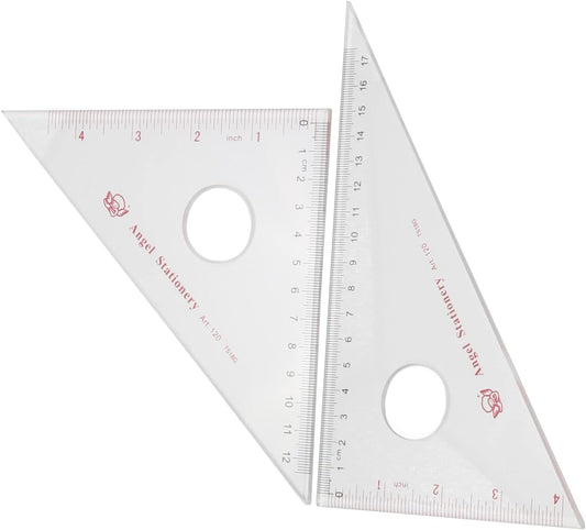 Clear 45/90 30/60 Triangular Set Plexiglass Metric/Inch 12cm/4.72 Inch 45/90 and 17cm/6.69 Inch 30/60 Degree Triangle for Learning 1 Set