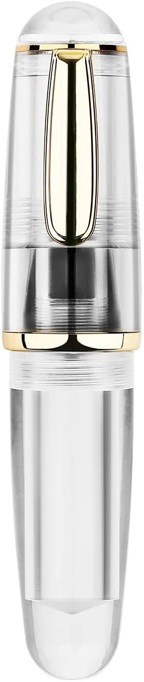 Lanxivi Majohn Q1 Fountain Pen Bent Nib Fude Pen, Little Fat Man Transparent Eyedropper Filling Pocket Pen Large Capacity