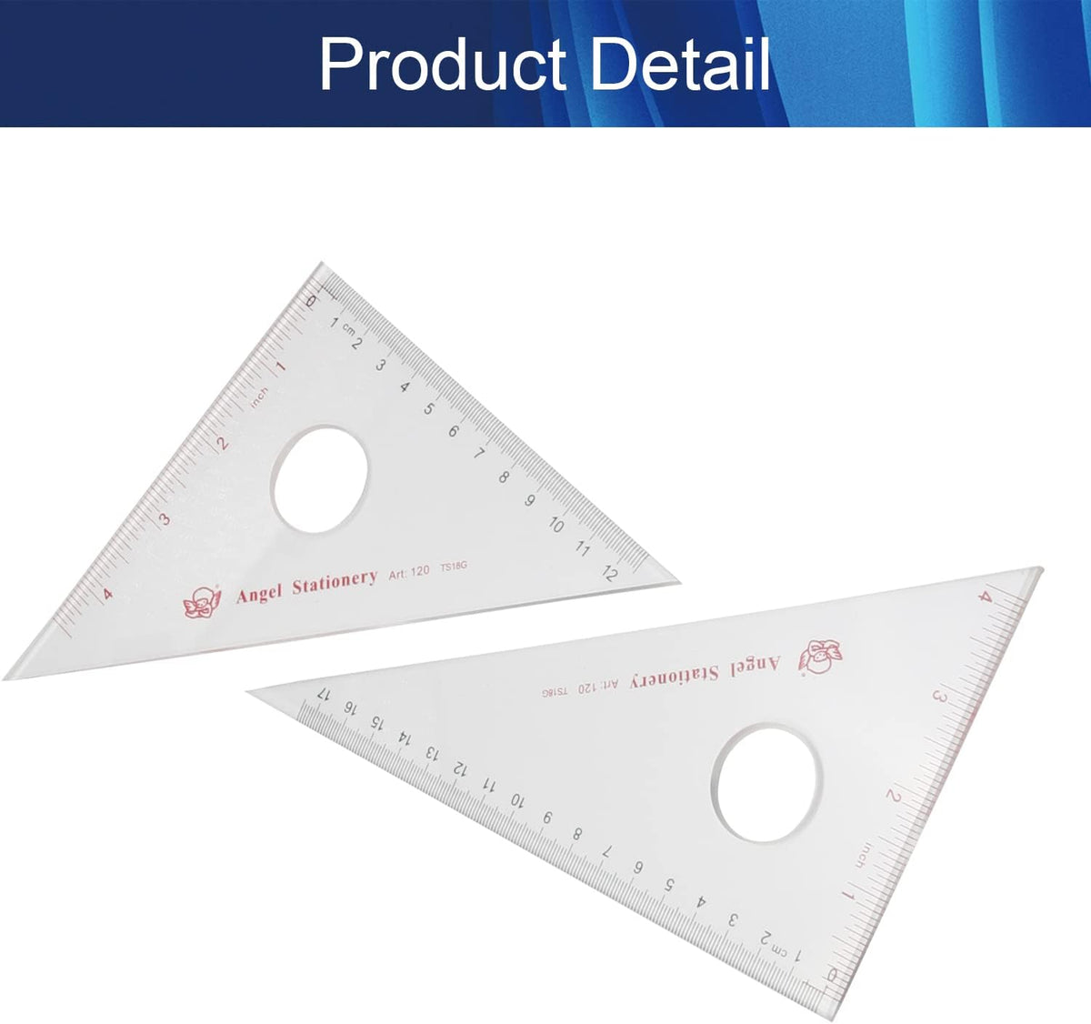 Clear 45/90 30/60 Triangular Set Plexiglass Metric/Inch 12cm/4.72 Inch 45/90 and 17cm/6.69 Inch 30/60 Degree Triangle for Learning 1 Set