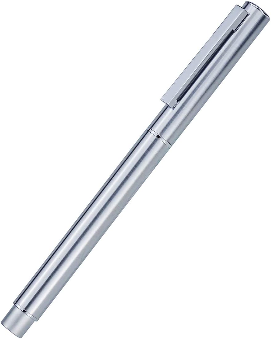 Hongdian 516 Stainless Steel Fountain Pen Fine Nib, Classic Design with Converter and Pen Pouch