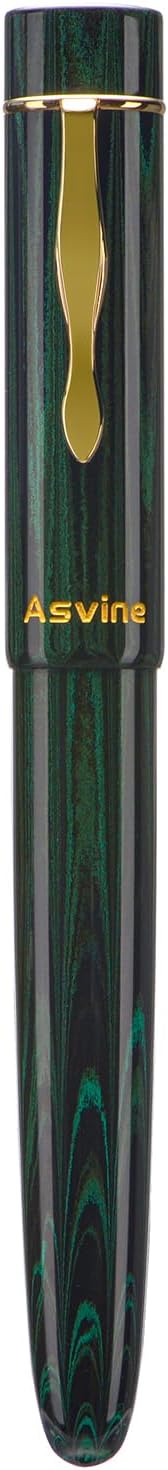 Asvine C2000 Germany Cumberland Ebonite Fountain Pen Number 8 Stub Nib 1.1mm Calligraphy Art Drawing Unique Pattern Pen with Converter Pen Box Collection Set- Green
