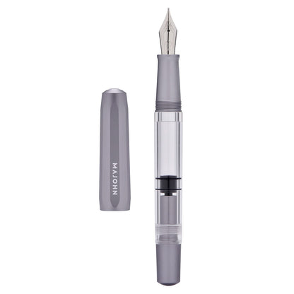 Majohn T1 Piston Fountain Pen Fine, Blue Aluminium Clear Acrylic Large Ink Capacity Writing Pen Box Set