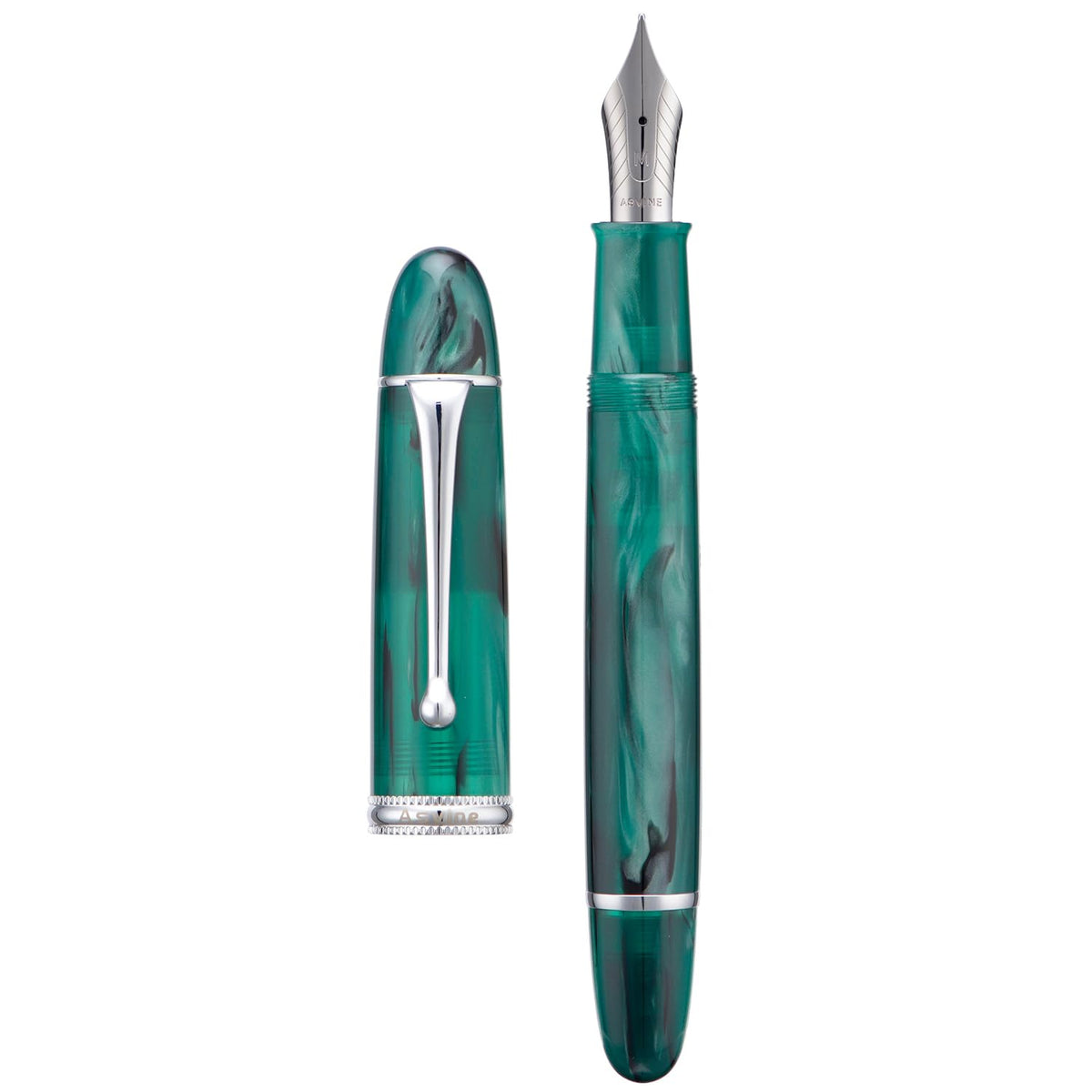 Asvine V800 Fountain Pen – Vacuum Filling System with Large Ink Capacity – Smooth Number 8 Fine Nib with Gift Case and Wrench- Green Acrylic