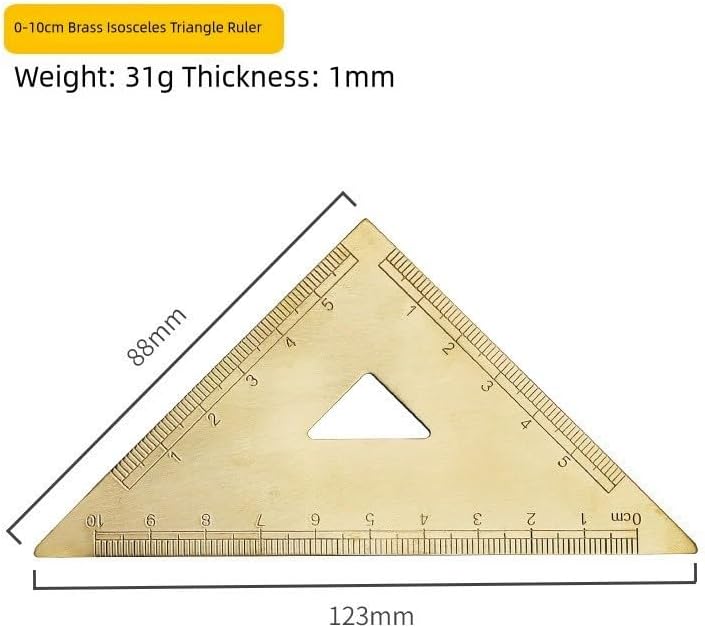 Golden Brass Ruler Stationery Set with Isosceles Triangle Right Angle Triangle Protractor 18cm Scale Measuring Tool for Drawing Drafting School Office Engineering