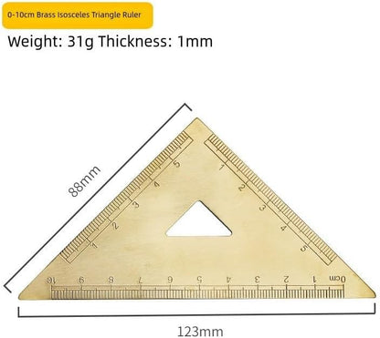 Golden Brass Ruler Stationery Set with Isosceles Triangle Right Angle Triangle Protractor 18cm Scale Measuring Tool for Drawing Drafting School Office Engineering