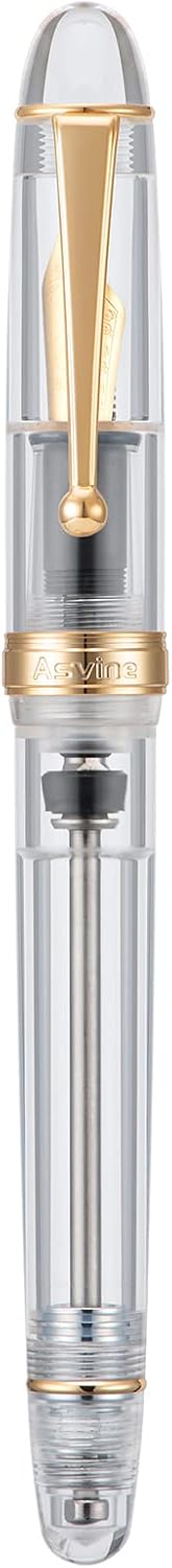 Asvine V126 Vacuum Filling Fountain Pen Extra Fine Nib, Transparent Clear Acrylic, Large-Capacity with Gift Case