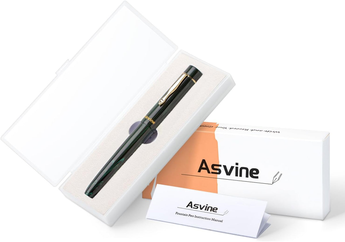 Asvine C2000 Germany Cumberland Ebonite Fountain Pen Number 8 Stub Nib 1.1mm Calligraphy Art Drawing Unique Pattern Pen with Converter Pen Box Collection Set- Green