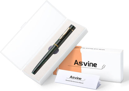 Asvine C2000 Germany Cumberland Ebonite Fountain Pen Number 8 Stub Nib 1.1mm Calligraphy Art Drawing Unique Pattern Pen with Converter Pen Box Collection Set- Green