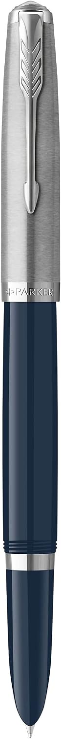 Parker 51 Fountain Pen, Midnight Blue Barrel, Chrome Trim, Fine Nib, Black Ink Cartridge, Gift Box