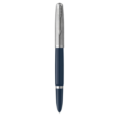 Parker 51 Fountain Pen, Midnight Blue Barrel, Chrome Trim, Fine Nib, Black Ink Cartridge, Gift Box