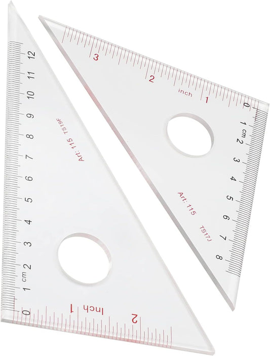 Clear 45/90 30/60 Triangular Set Plexiglass Metric/Inch 8cm/3.15 Inch 45/90 and 12cm/4.72 Inch 30/60 Degree Triangle for Learning 1 Set