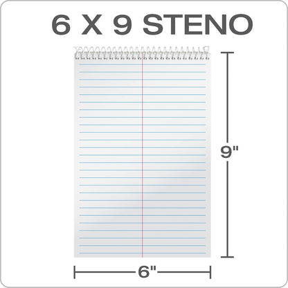 Tops Spiral Steno Books 8 Pack, 6" x 9", Gregg Rule White Paper, Assorted Covers, 80 Sheets per Book/8 Books per Pack, Red, Black, Blue, Green (80219)