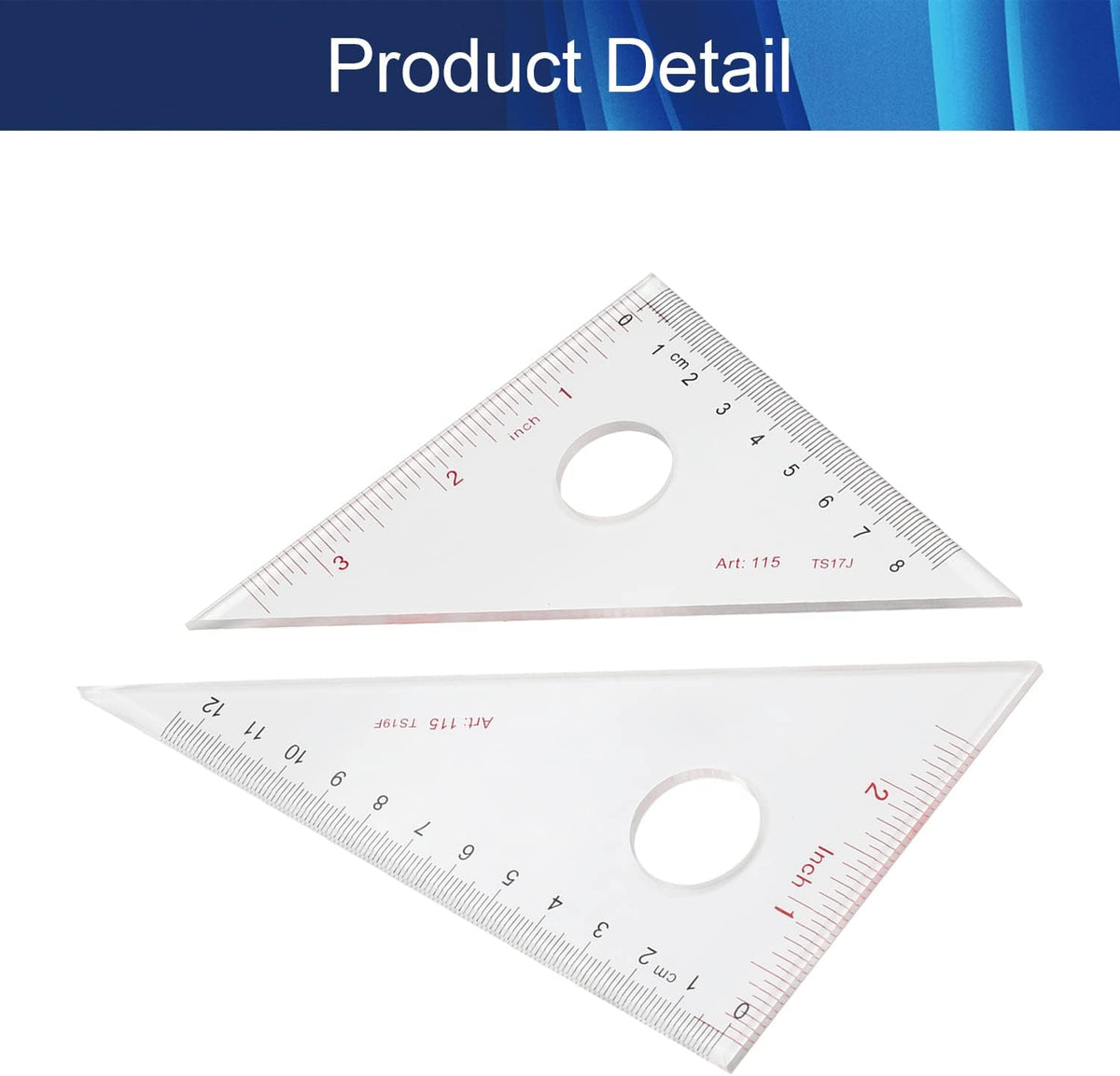 Clear 45/90 30/60 Triangular Set Plexiglass Metric/Inch 8cm/3.15 Inch 45/90 and 12cm/4.72 Inch 30/60 Degree Triangle for Learning 1 Set