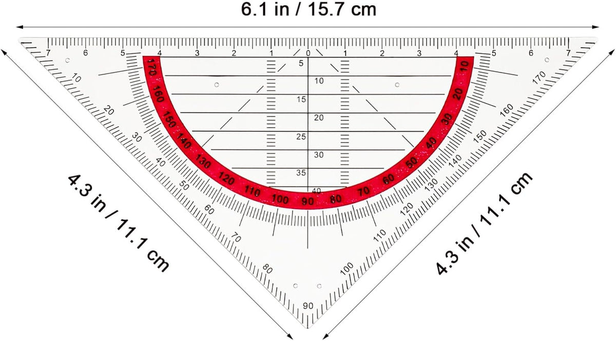 12pcs Triangular Protractor Ruler Set with Handles for Drafting