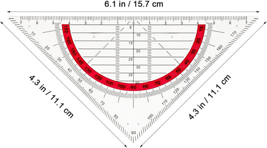 12pcs Triangular Protractor Ruler Set with Handles for Drafting