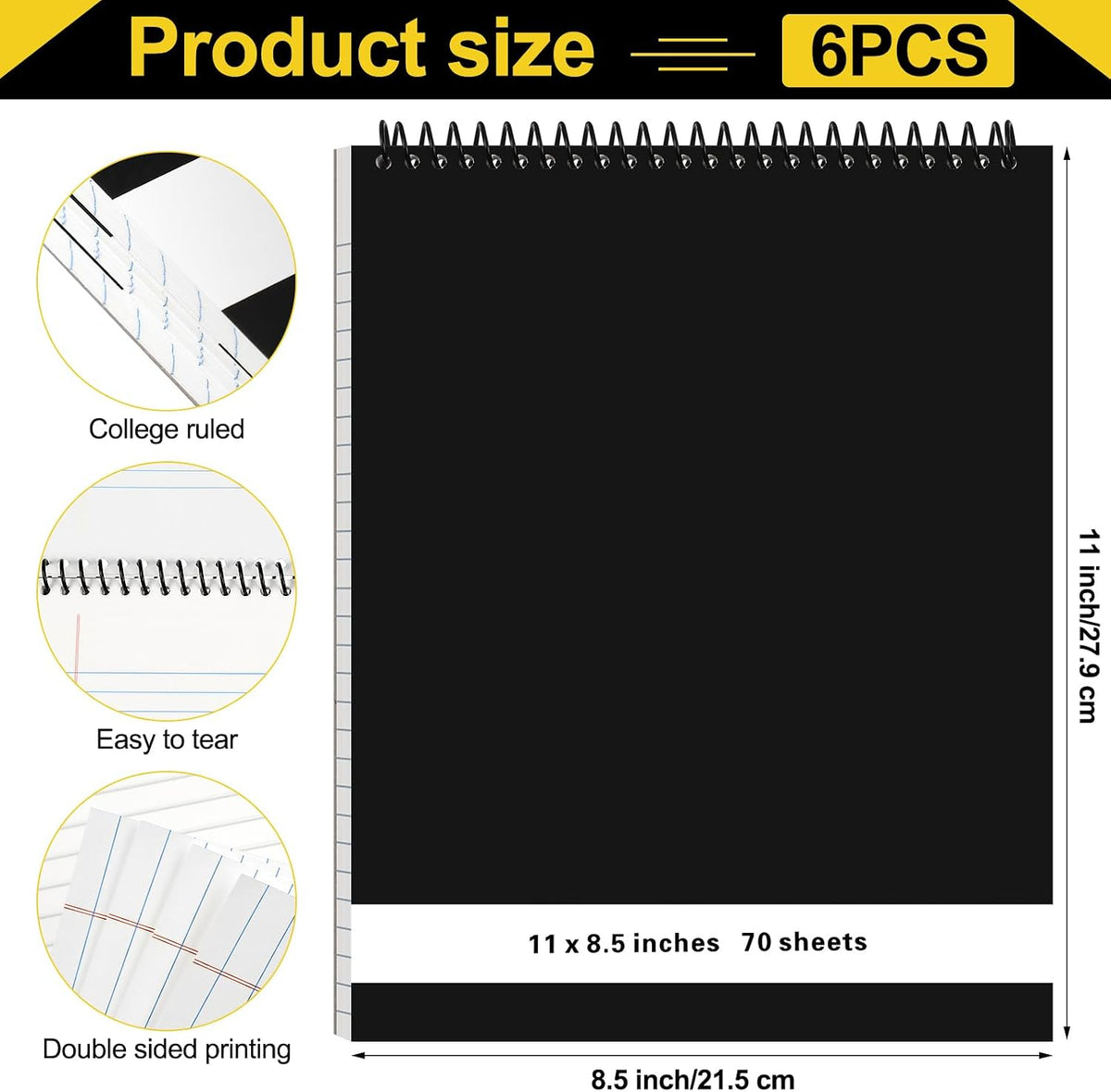 Resurhang 6 Pcs Top Spiral Notebooks,8.5 x 11 Inches,No Holes,White