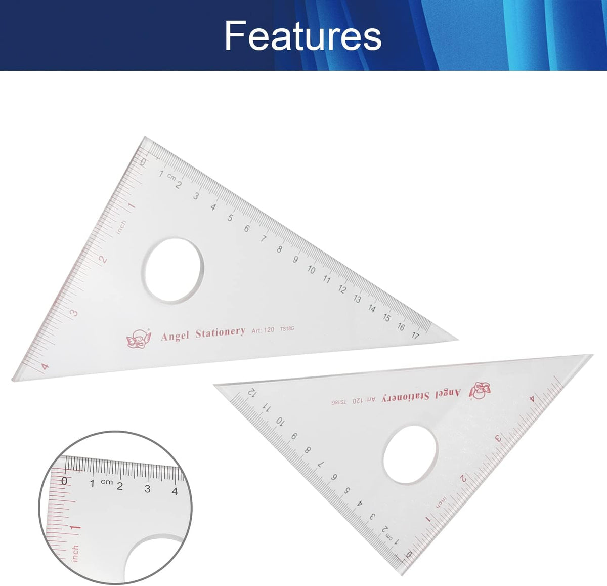 Clear 45/90 30/60 Triangular Set Plexiglass Metric/Inch 12cm/4.72 Inch 45/90 and 17cm/6.69 Inch 30/60 Degree Triangle for Learning 1 Set