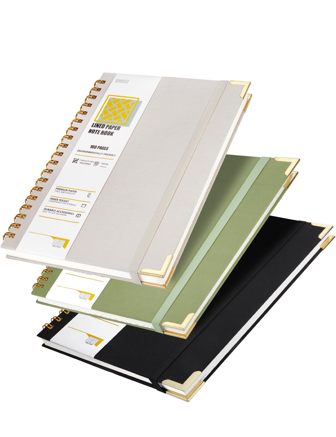 OWSC Lined Spiral Notebook, Hardcover 7.1 x 10 IN B5 Notebook, 3 Pack Mix