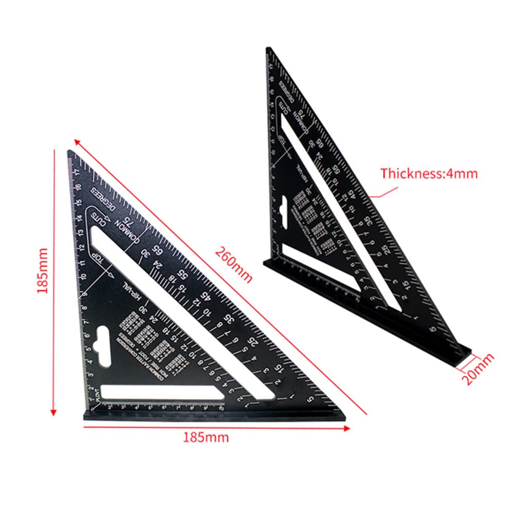 7Inch Triangle Ruler Measurement Tool Aluminium Alloy Carpenter Set Square Angle Woodworking Tools Try Square Triangular Metric Imperial (Metric)