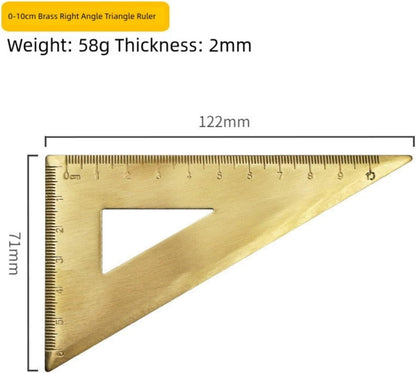 Solid Brass Golden Ruler Kit With Isosceles Triangle, Right Angle Triangle, 18Cm Measuring Scale And Protractor For School Or Office Use