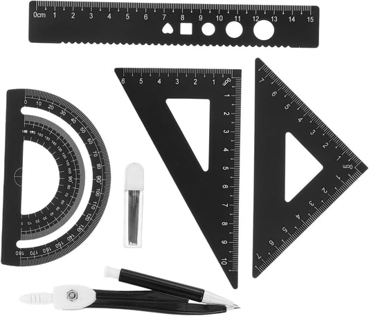 Triangular Scale Ruler Set with Compass, Aluminum Alloy Black Drafting Kit