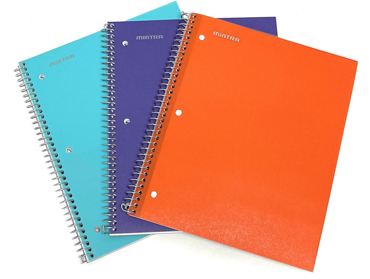 Mintra Office Durable Spiral Notebooks, 1 Subject, (Spring Pink, Sun Yellow, Arctic Ice, College Ruled 3pk)